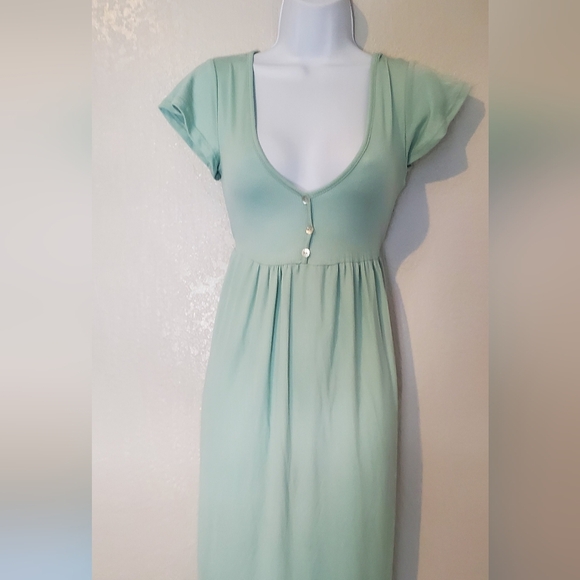 See You Monday Seafoam Green Ribbed Ruffled Hem Tiered Sundress Size Small - Picture 2 of 7